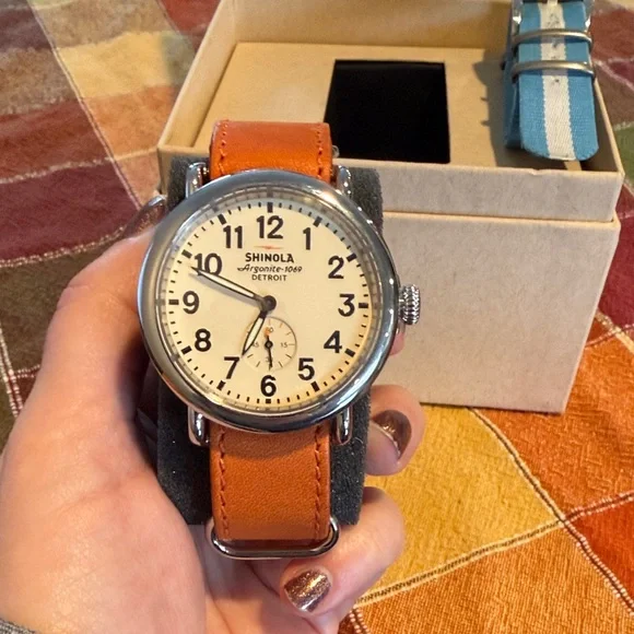 Shinola Watch with Vibrant Orange and Cool Blue Straps *Battery Not Included * - Picture 2 of 9